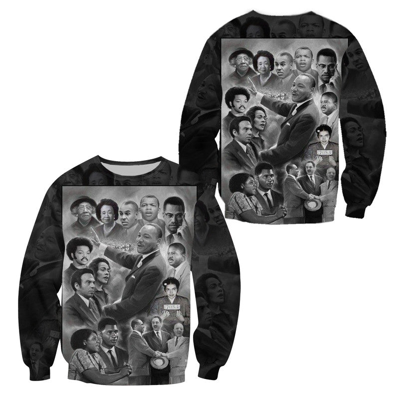 Civil Rights Leaders Sweatshirt Black White Vintage Style LT8 - Wonder Print Shop