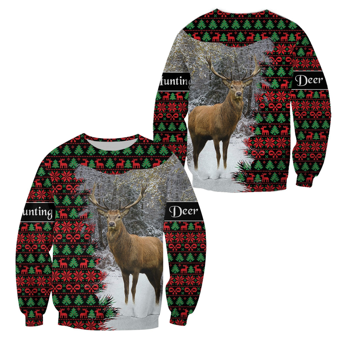 Dear Hunting Christmas Sweatshirt - Black LT8 - Wonder Print Shop