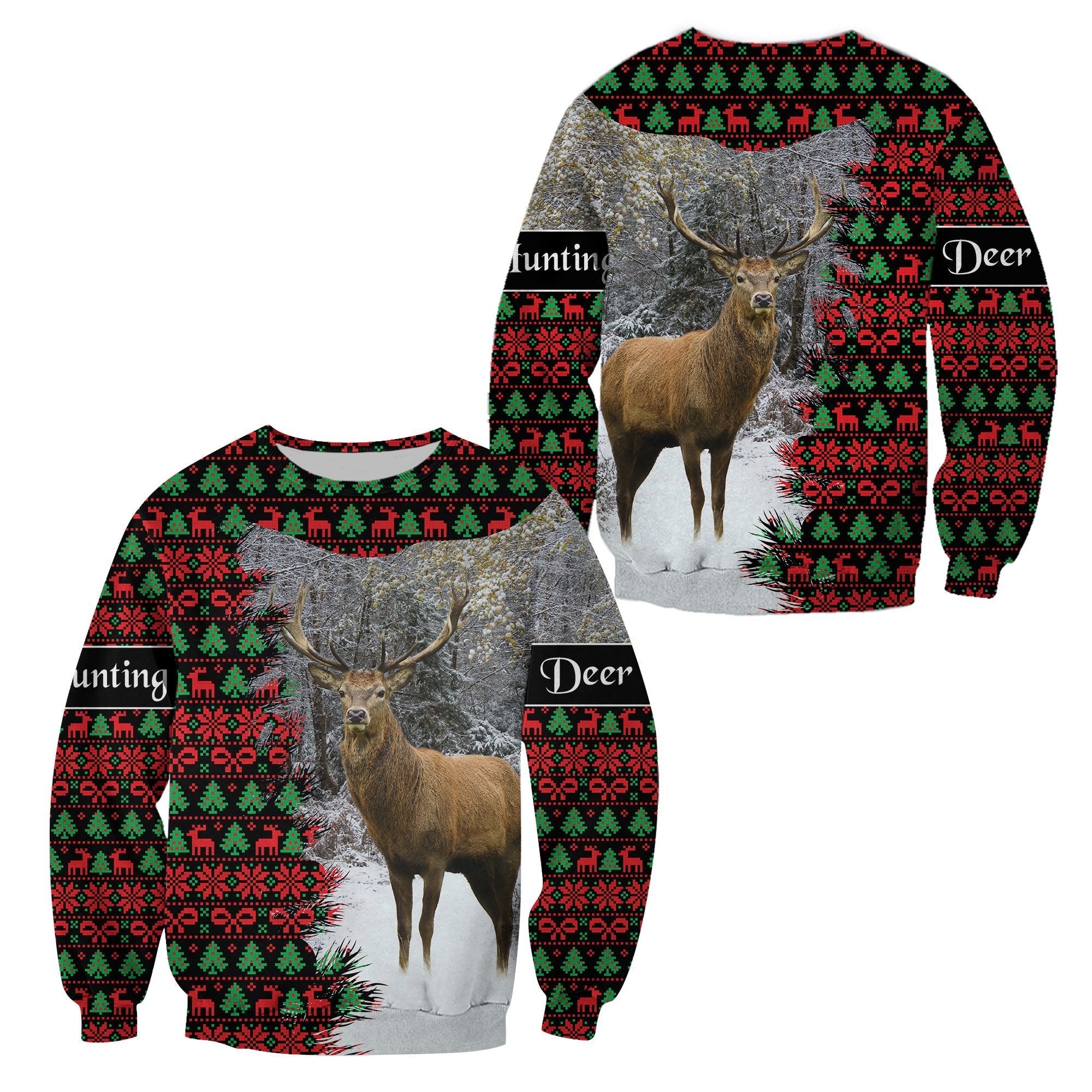 Dear Hunting Christmas Sweatshirt - Black LT8 - Wonder Print Shop