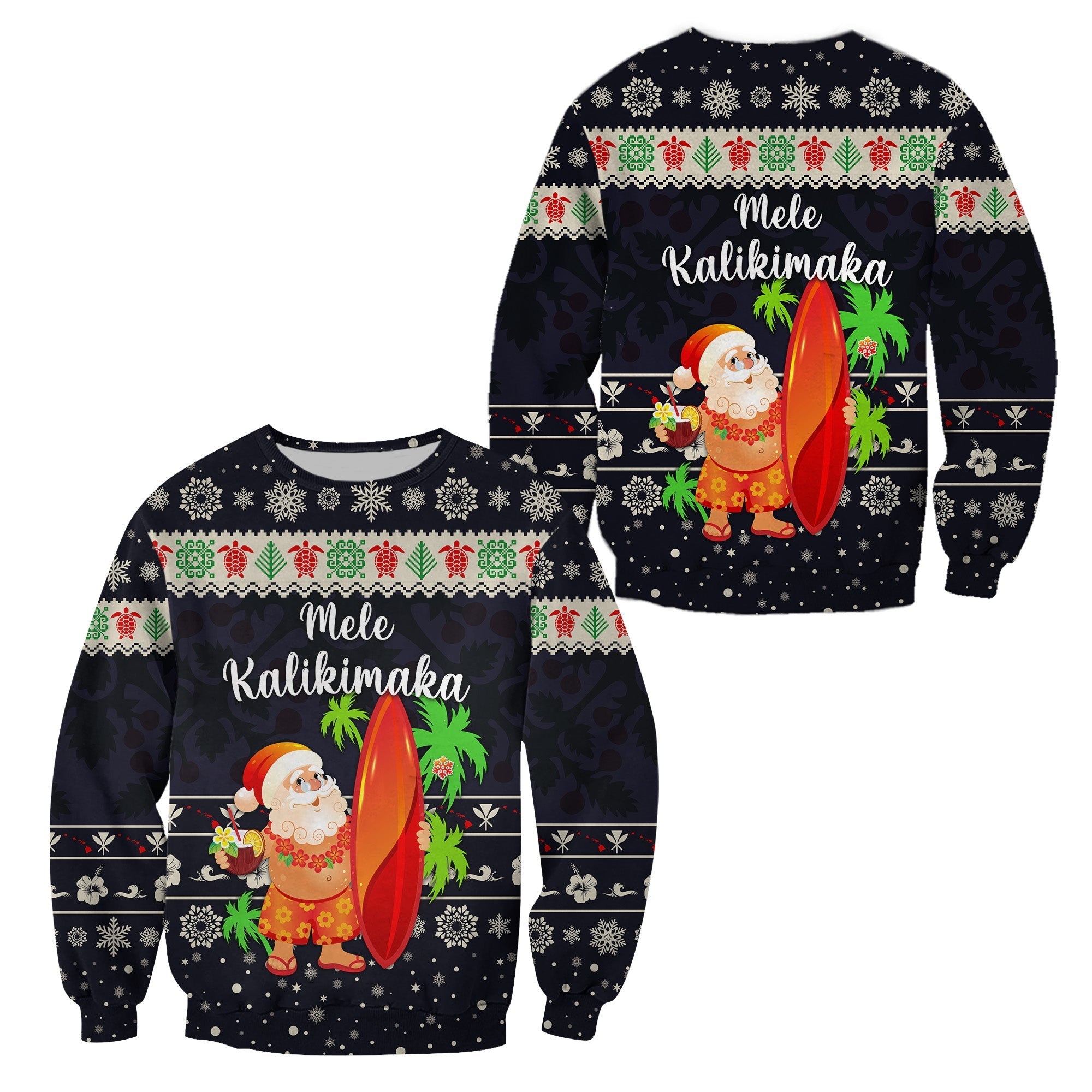 Hawaii Christmas Sweatshirt Santa Claus Surfing Simple Style - Navy LT8 - Wonder Print Shop