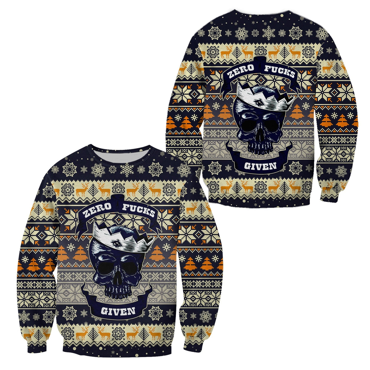 Skull Christmas  Sweatshirt Navy LT8 - Wonder Print Shop