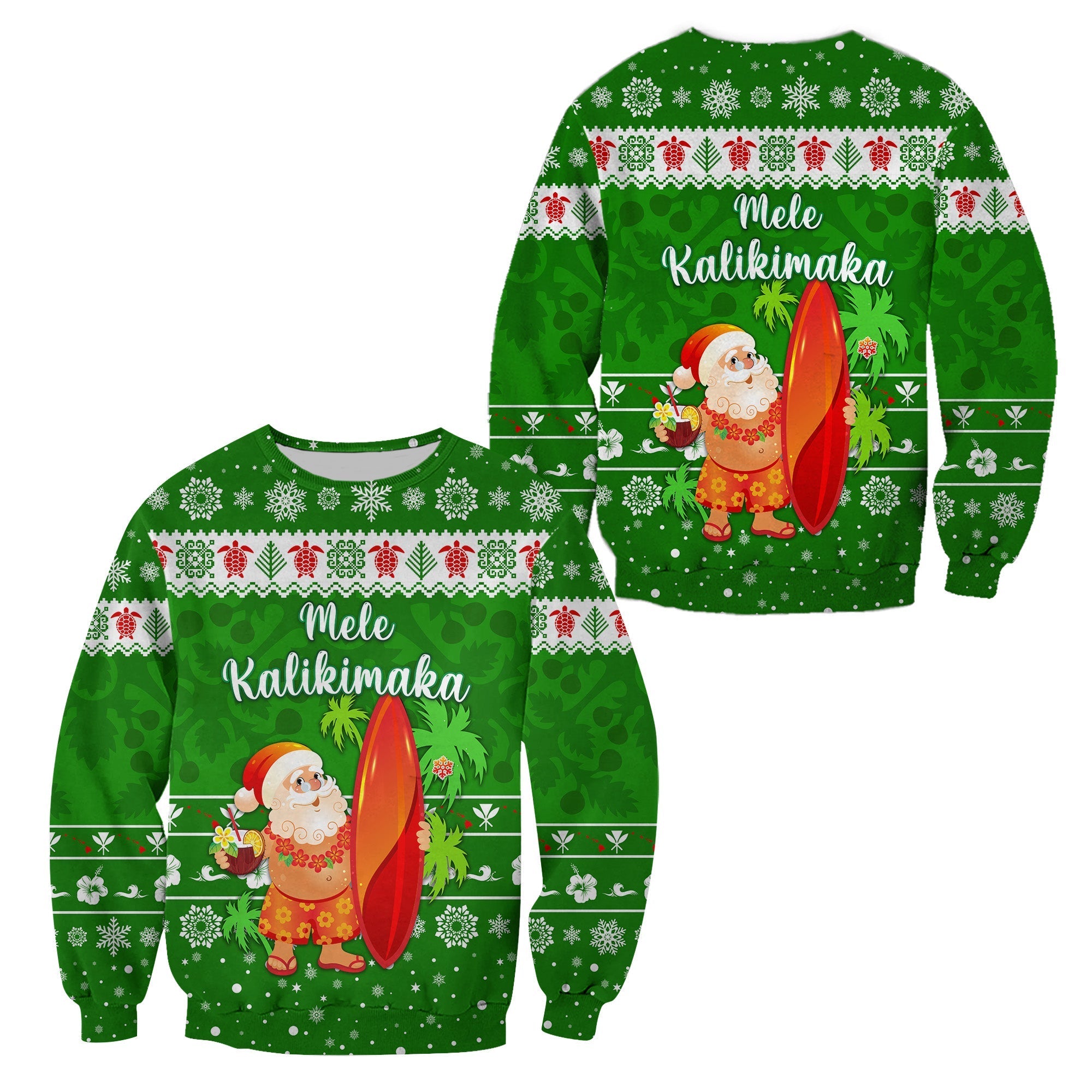 Hawaii Christmas Sweatshirt Santa Claus Surfing Simple Style - Green LT8 - Wonder Print Shop