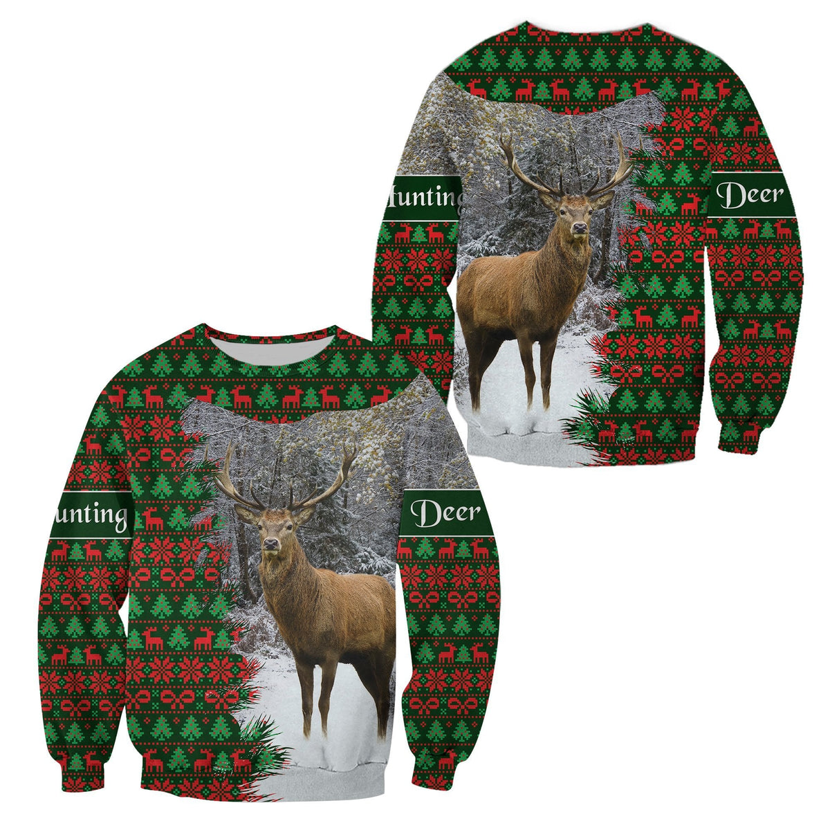Dear Hunting Christmas Sweatshirt - Green LT8 - Wonder Print Shop