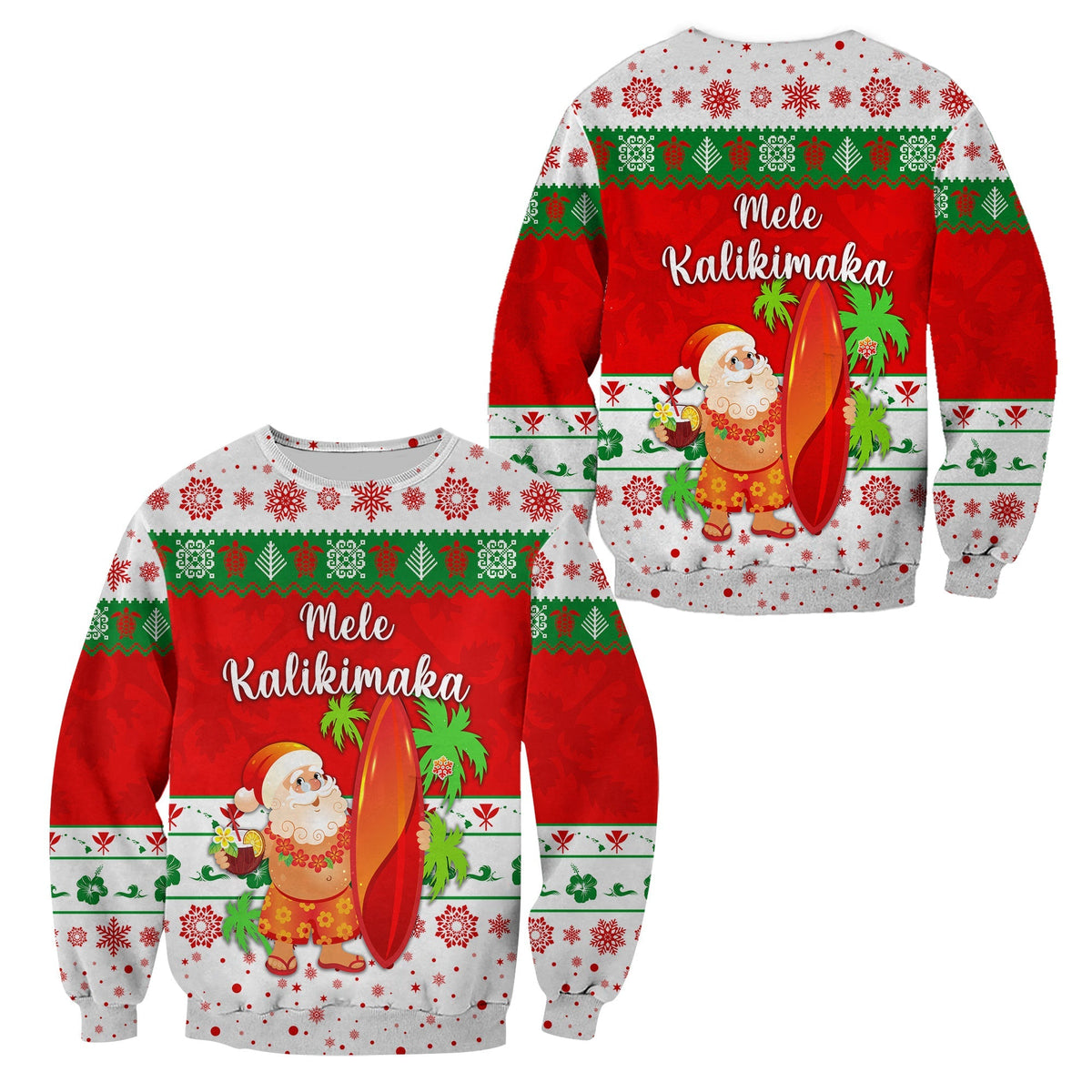 Hawaii Christmas Sweatshirt Santa Claus Surfing Simple Style - White LT8 - Wonder Print Shop