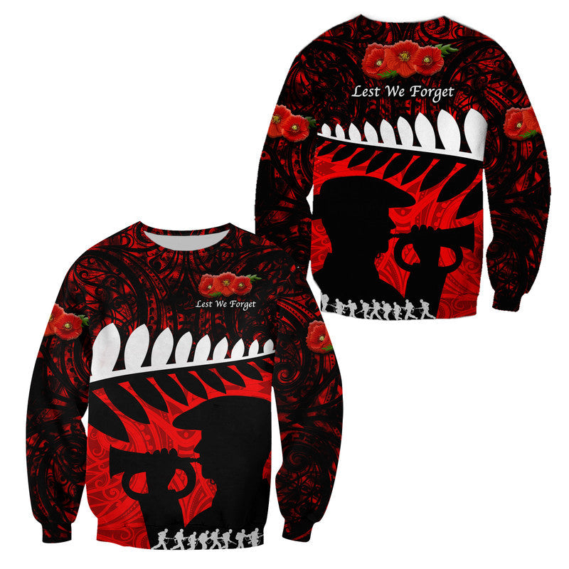 New Zealand Maori ANZAC Sweatshirt Remembrance Soldier Red LT8 - Wonder Print Shop