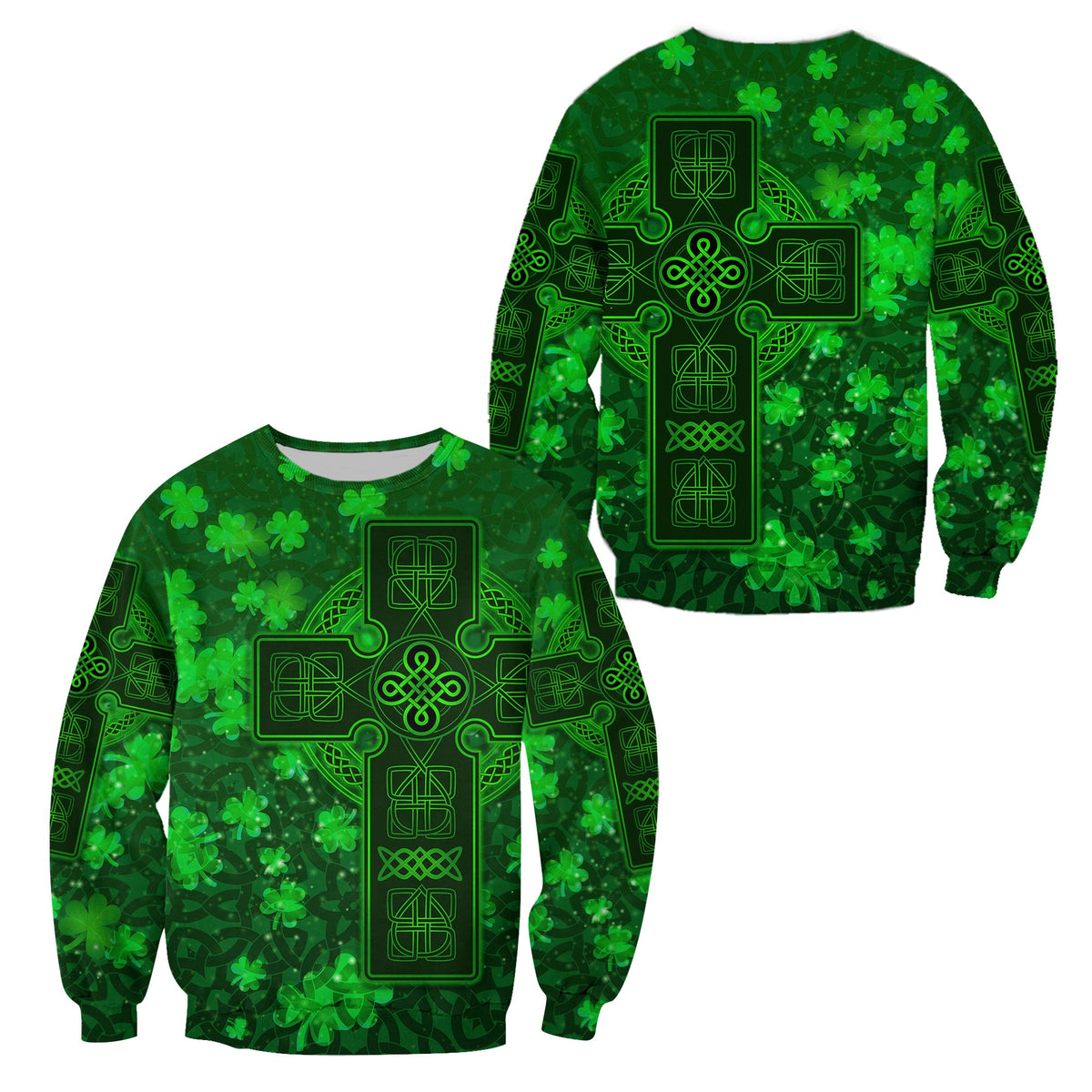 Celtic Cross Sweatshirt With Shamrock Simple Style LT8 - Wonder Print Shop