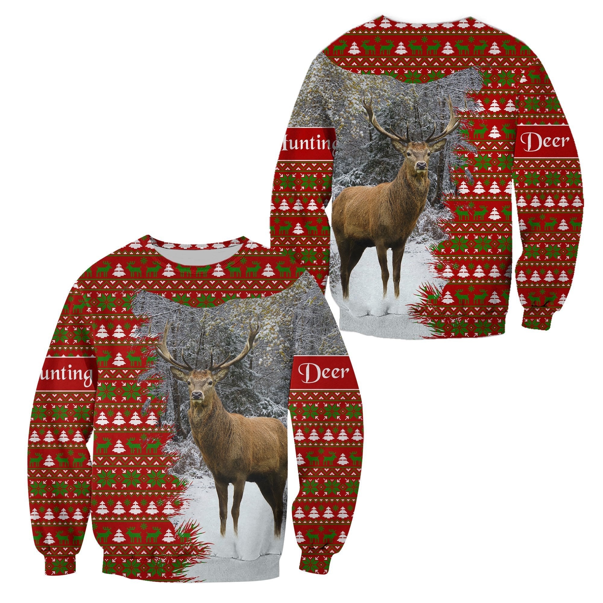 Dear Hunting Christmas Sweatshirt - Red Vibes LT8 - Wonder Print Shop