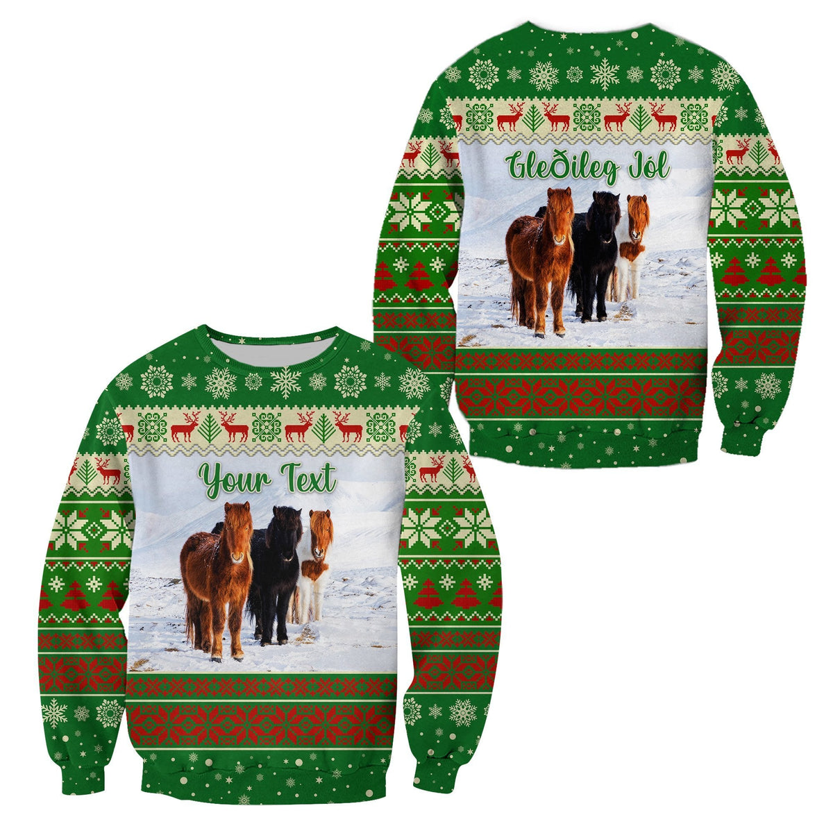 (Custom Personalised) Icelandic Horse Christmas Sweatshirt - Green LT8 - Wonder Print Shop