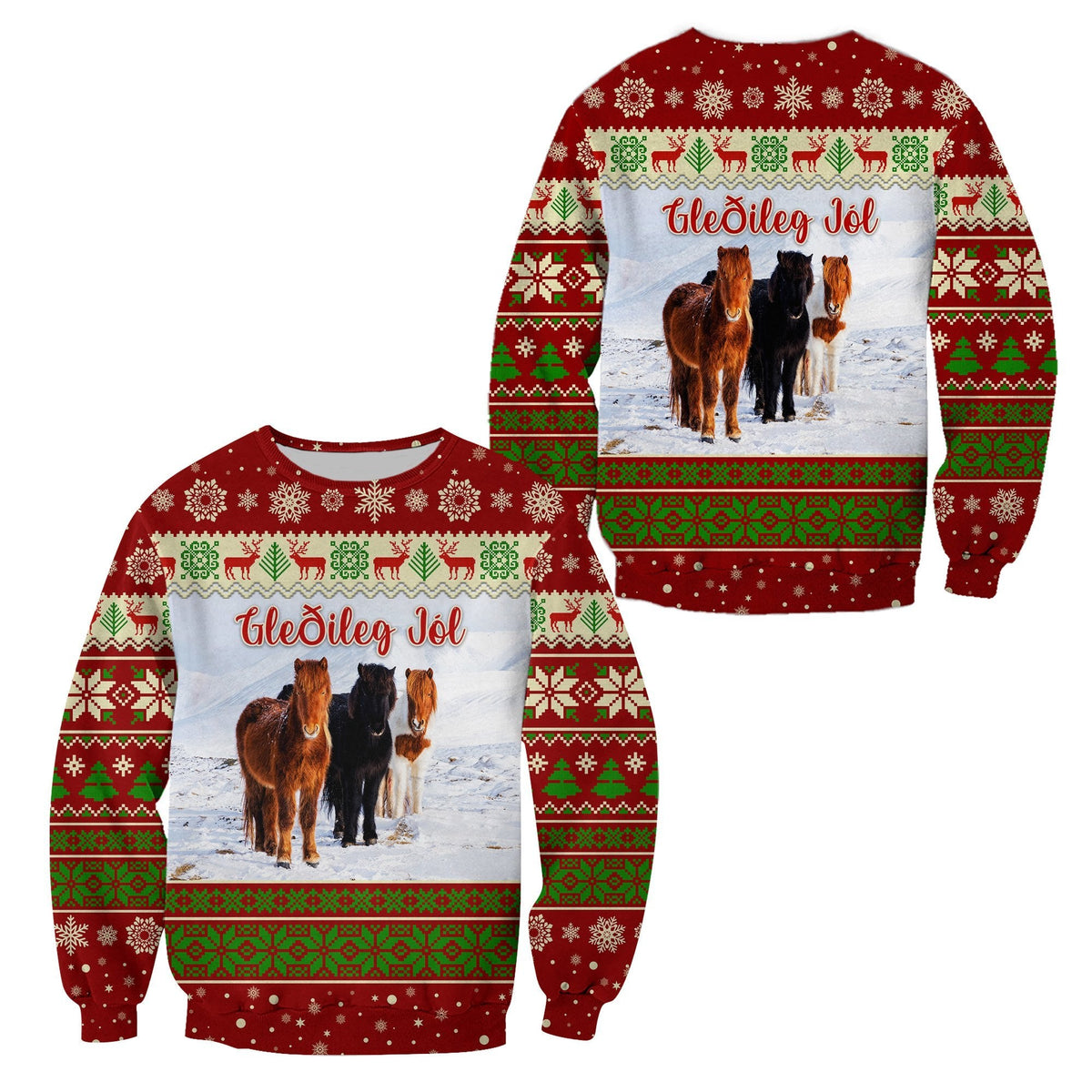Icelandic Horse Christmas  Sweatshirt - Red LT8 - Wonder Print Shop