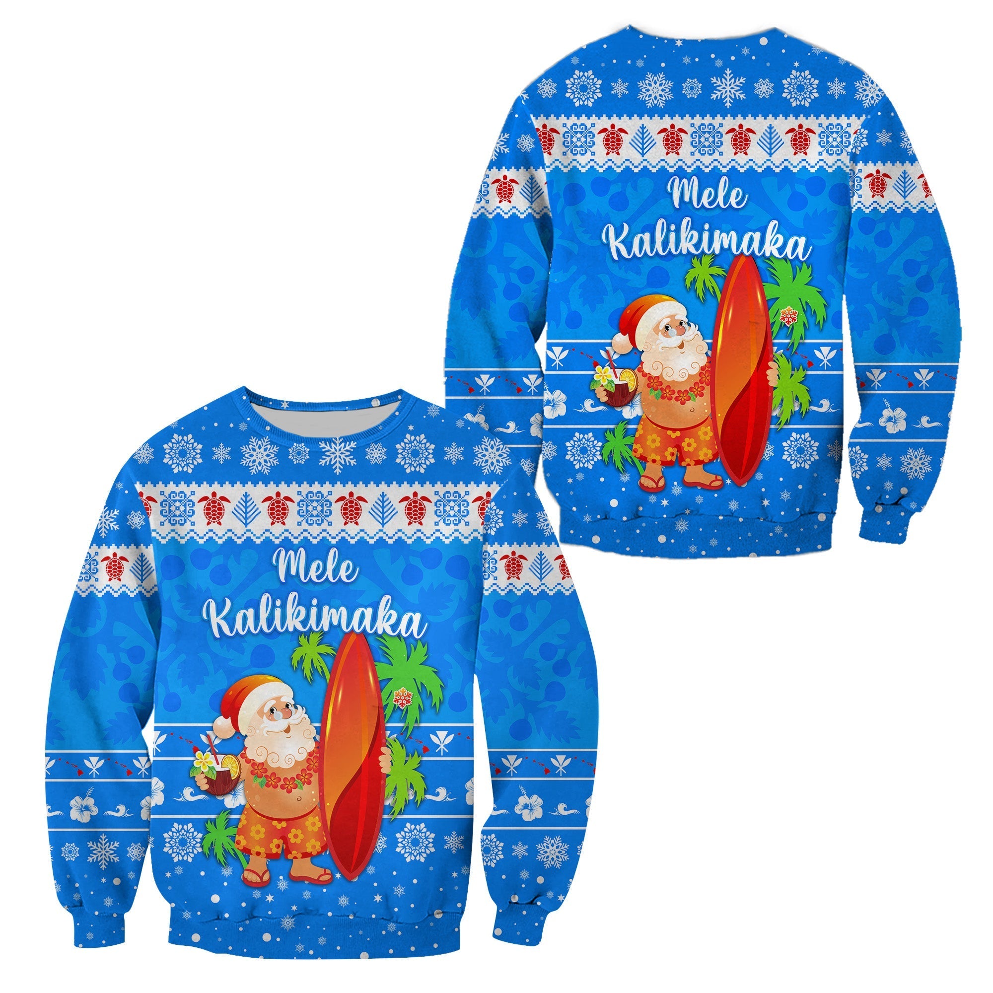 Hawaii Christmas Sweatshirt Santa Claus Surfing Simple Style - Blue LT8 - Wonder Print Shop