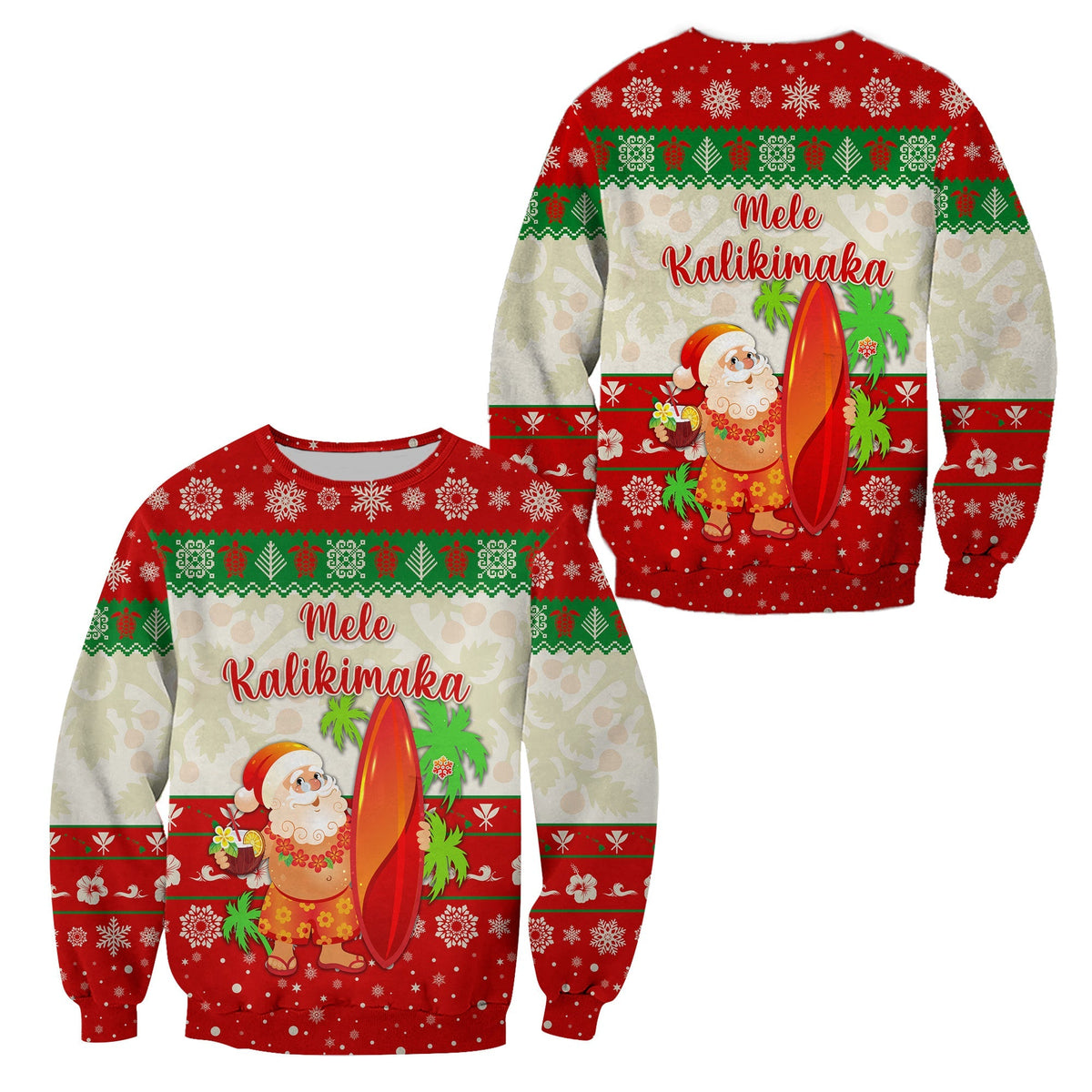 Hawaii Christmas Sweatshirt Santa Claus Surfing Simple Style - Beige Red LT8 - Wonder Print Shop