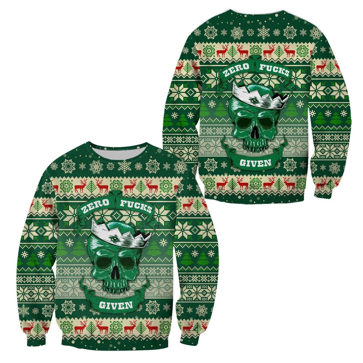 Skull Christmas  Sweatshirt Green LT8 - Wonder Print Shop
