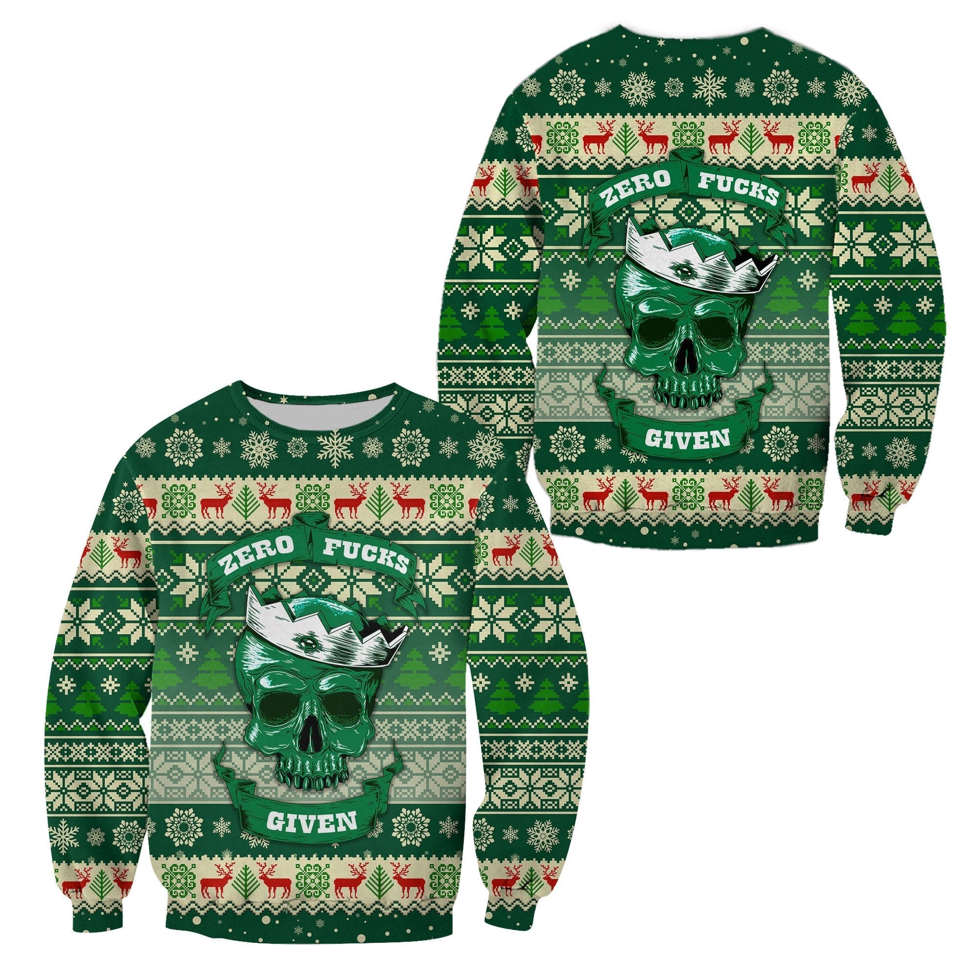 Skull Christmas  Sweatshirt Green LT8 - Wonder Print Shop
