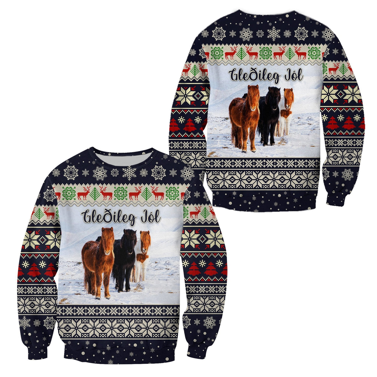 Icelandic Horse Christmas  Sweatshirt - Navy LT8 - Wonder Print Shop