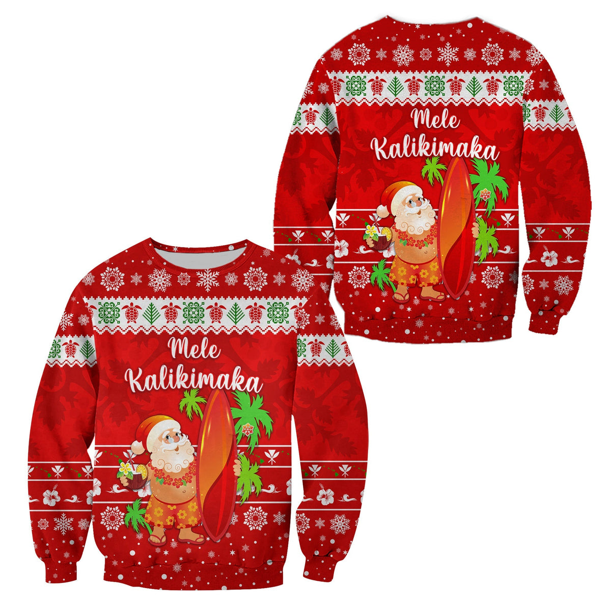 Hawaii Christmas Sweatshirt Santa Claus Surfing Simple Style - Red LT8 - Wonder Print Shop