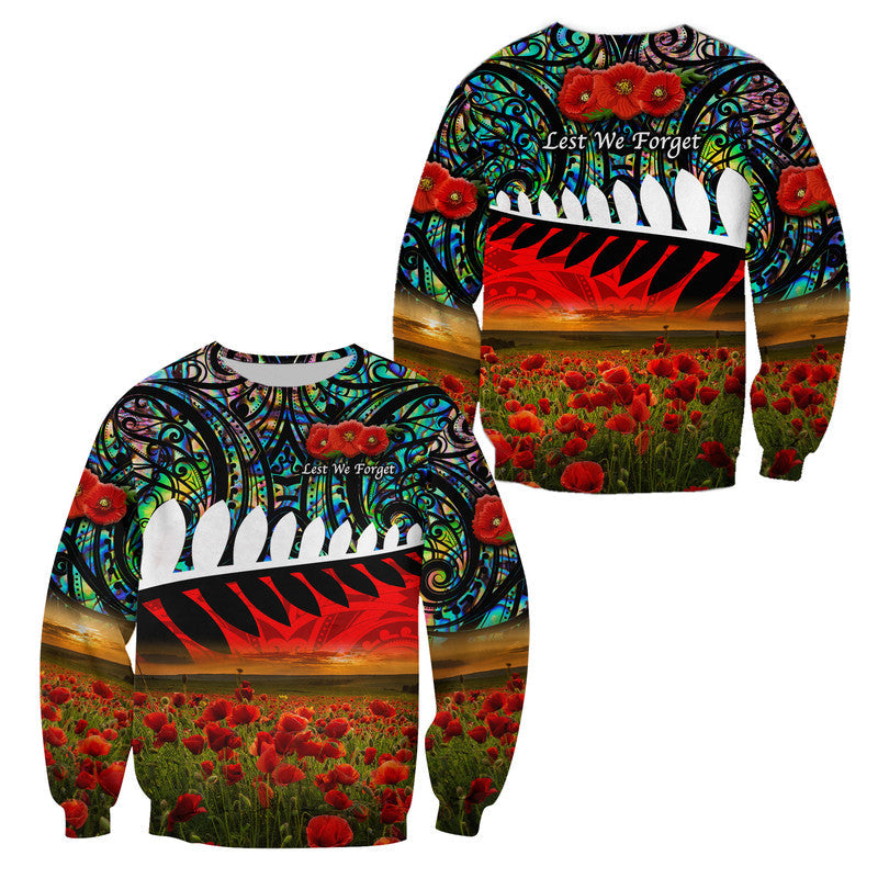 New Zealand Maori ANZAC Sweatshirt Poppy Vibes Paua Shell LT8 - Wonder Print Shop