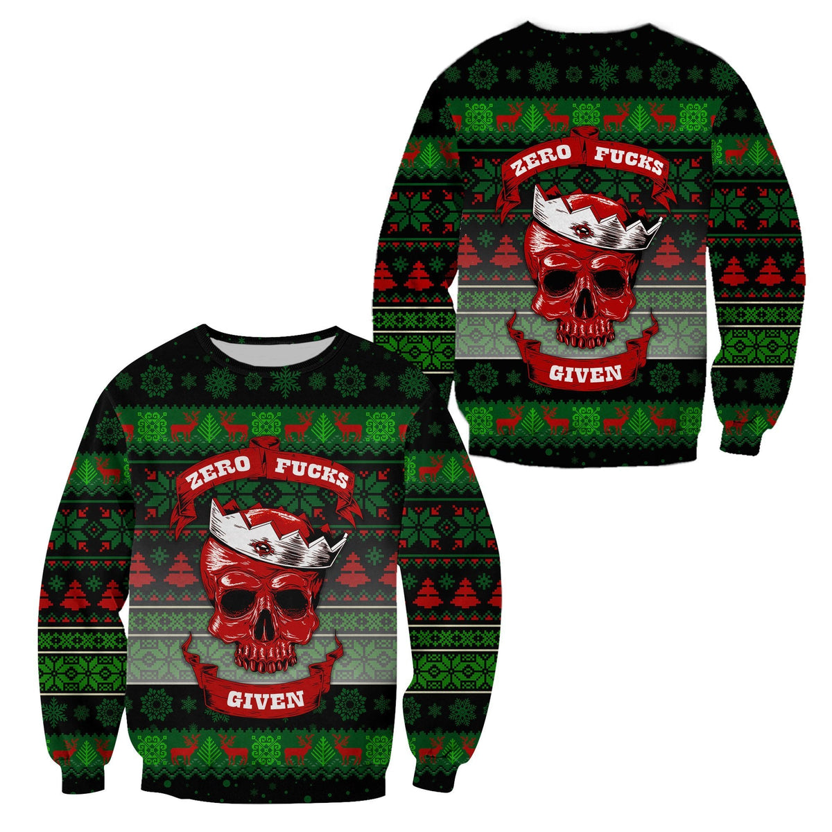 Skull Christmas  Sweatshirt Black LT8 - Wonder Print Shop