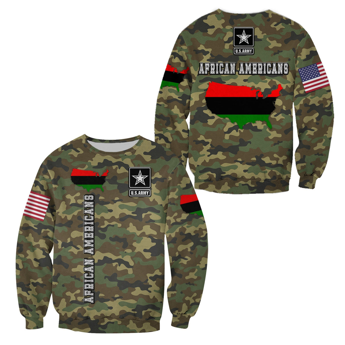 Military of African Americans Sweatshirt Flag Simple Style LT8 - Wonder Print Shop