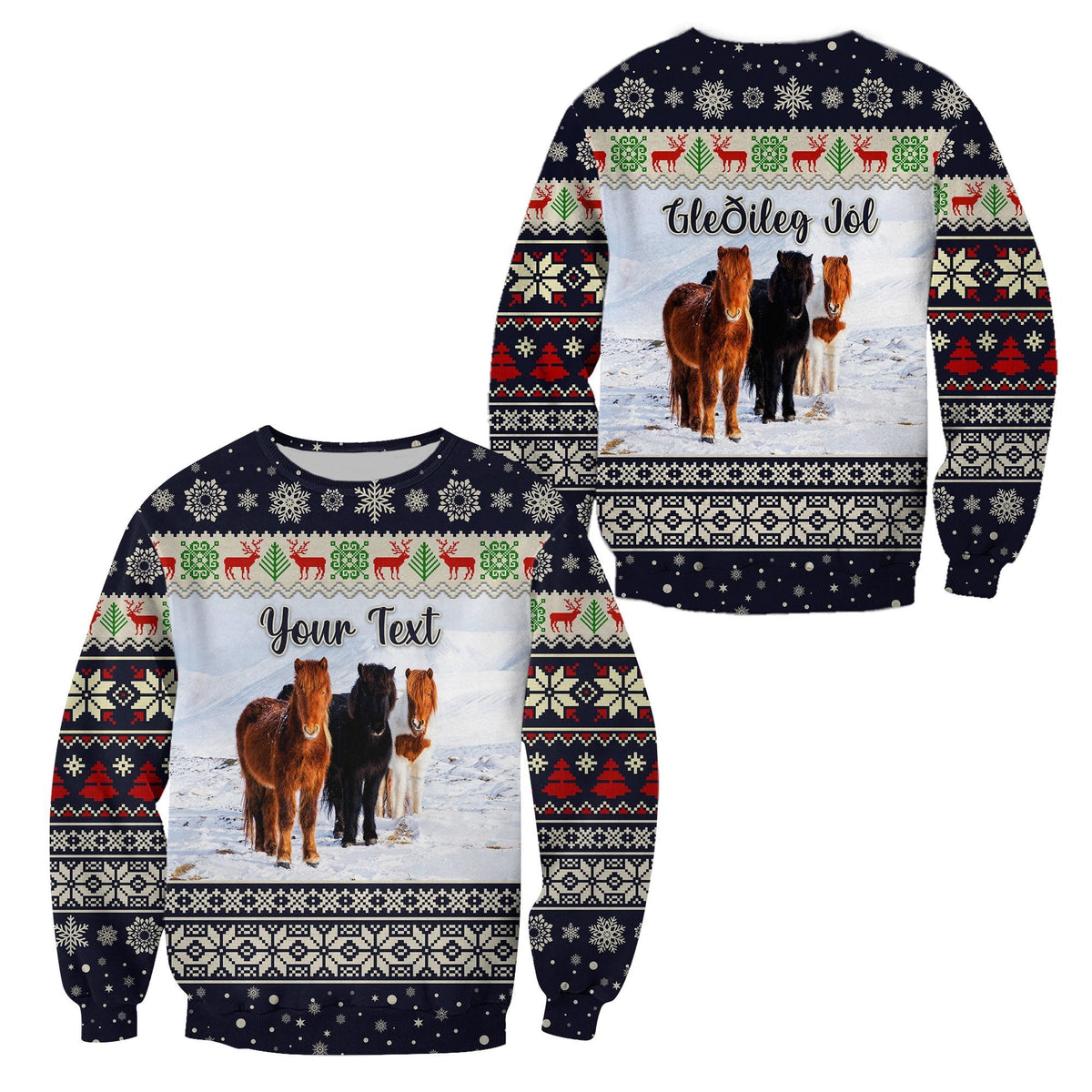 (Custom Personalised) Icelandic Horse Christmas Sweatshirt - Navy LT8 - Wonder Print Shop
