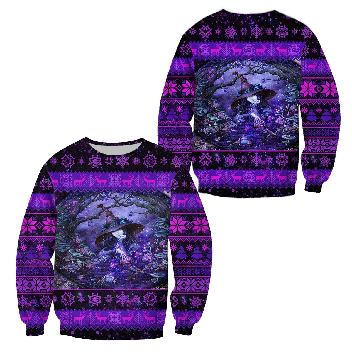 Wicca Tree Of Life With Witch Christmas Sweatshirt LT8 - Wonder Print Shop