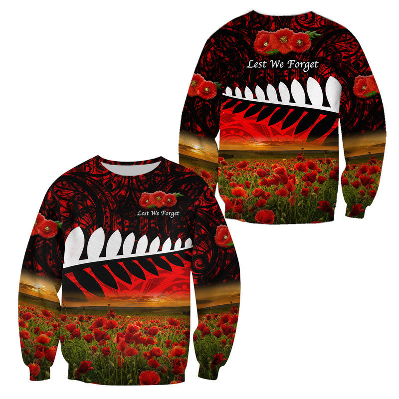 New Zealand Maori ANZAC Sweatshirt Poppy Vibes Red LT8 - Wonder Print Shop