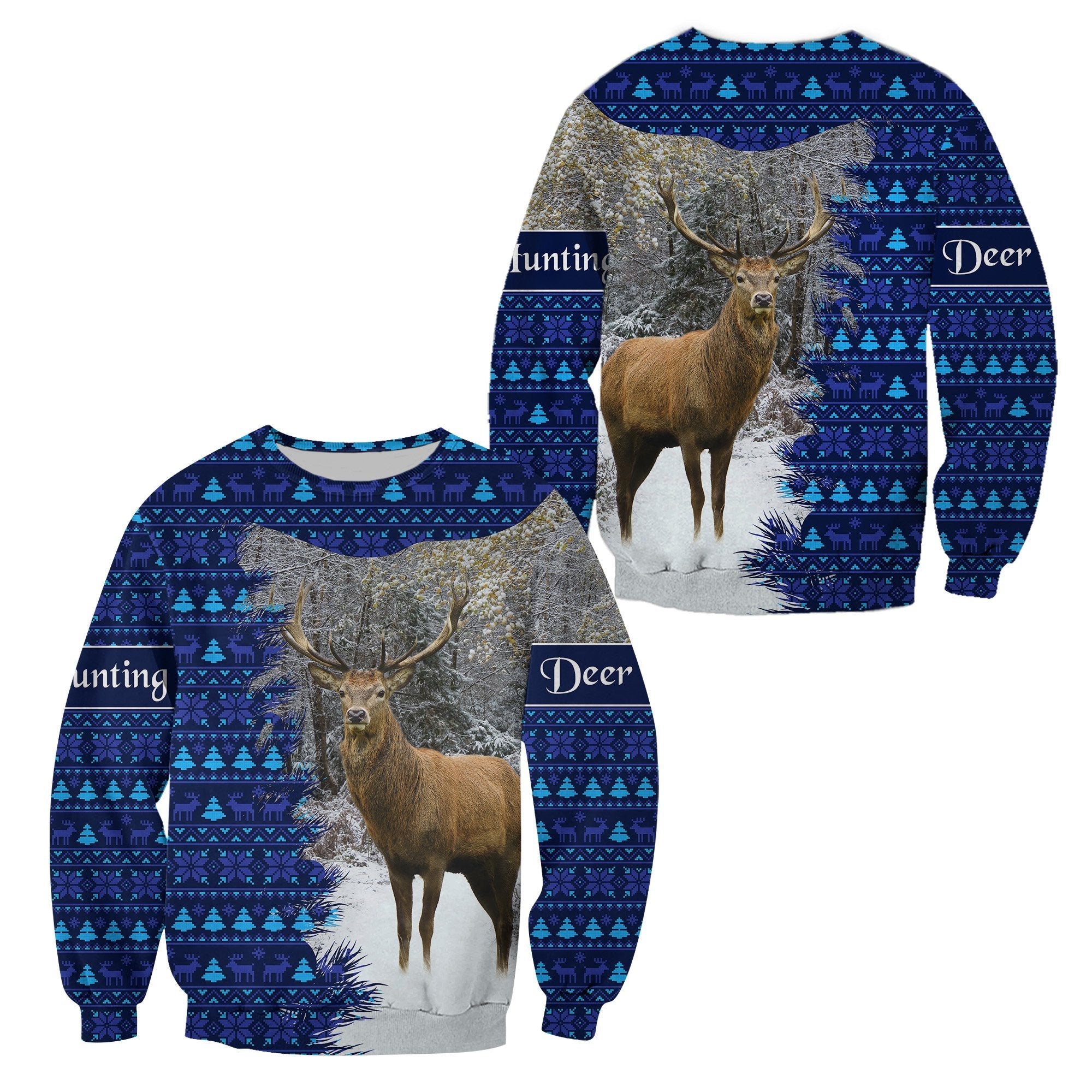 Dear Hunting Christmas Sweatshirt - Navy LT8 - Wonder Print Shop