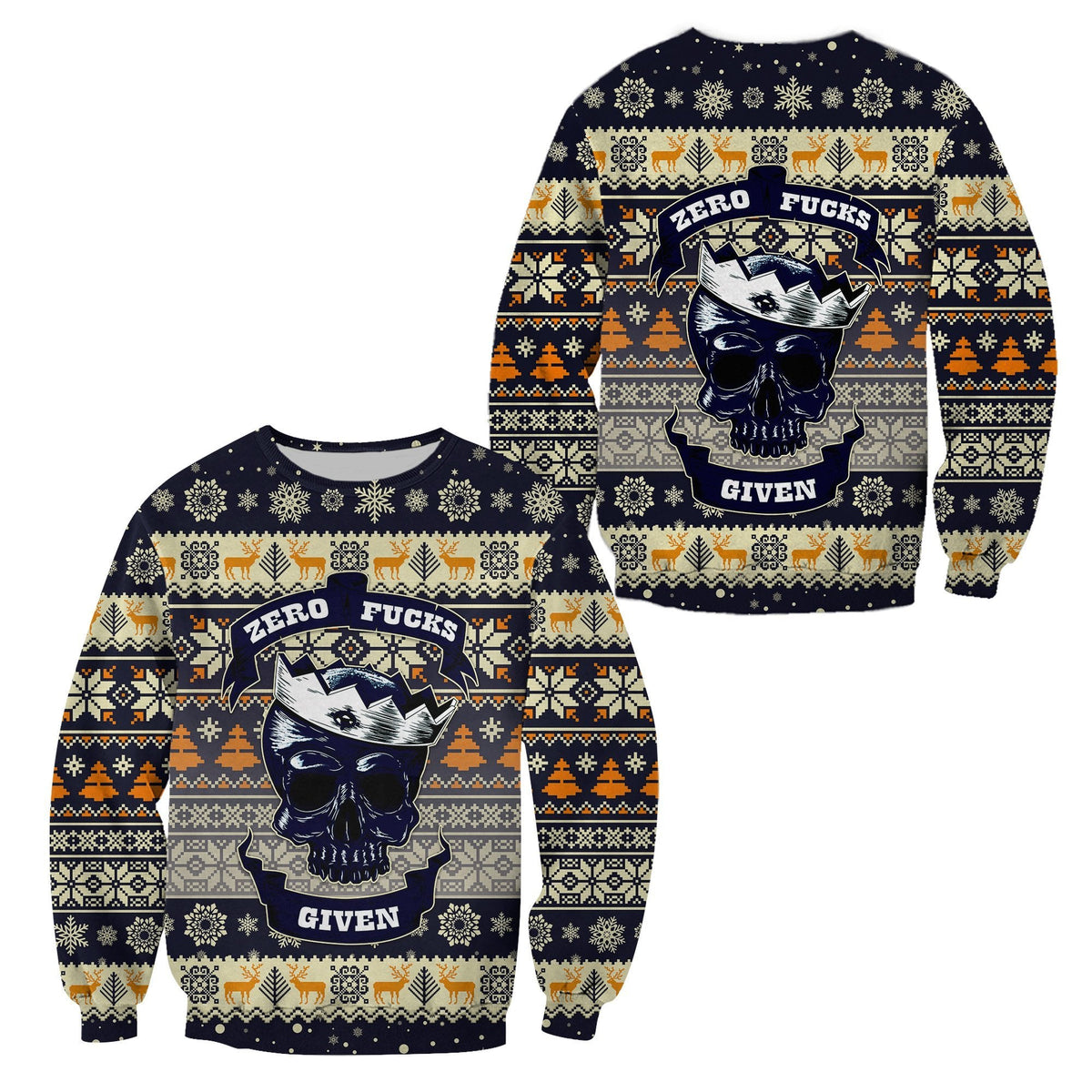 Skull Christmas  Sweatshirt Navy LT8 - Wonder Print Shop