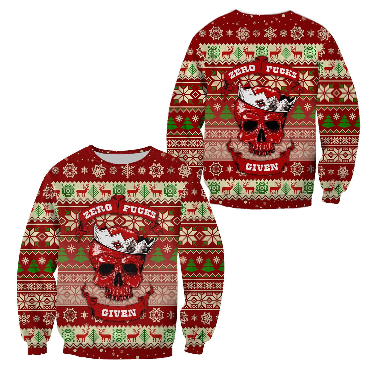Skull Christmas  Sweatshirt Red LT8 - Wonder Print Shop