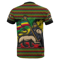 Ethiopia T-shirt back with grunge lion graphic and zigzag patterned border