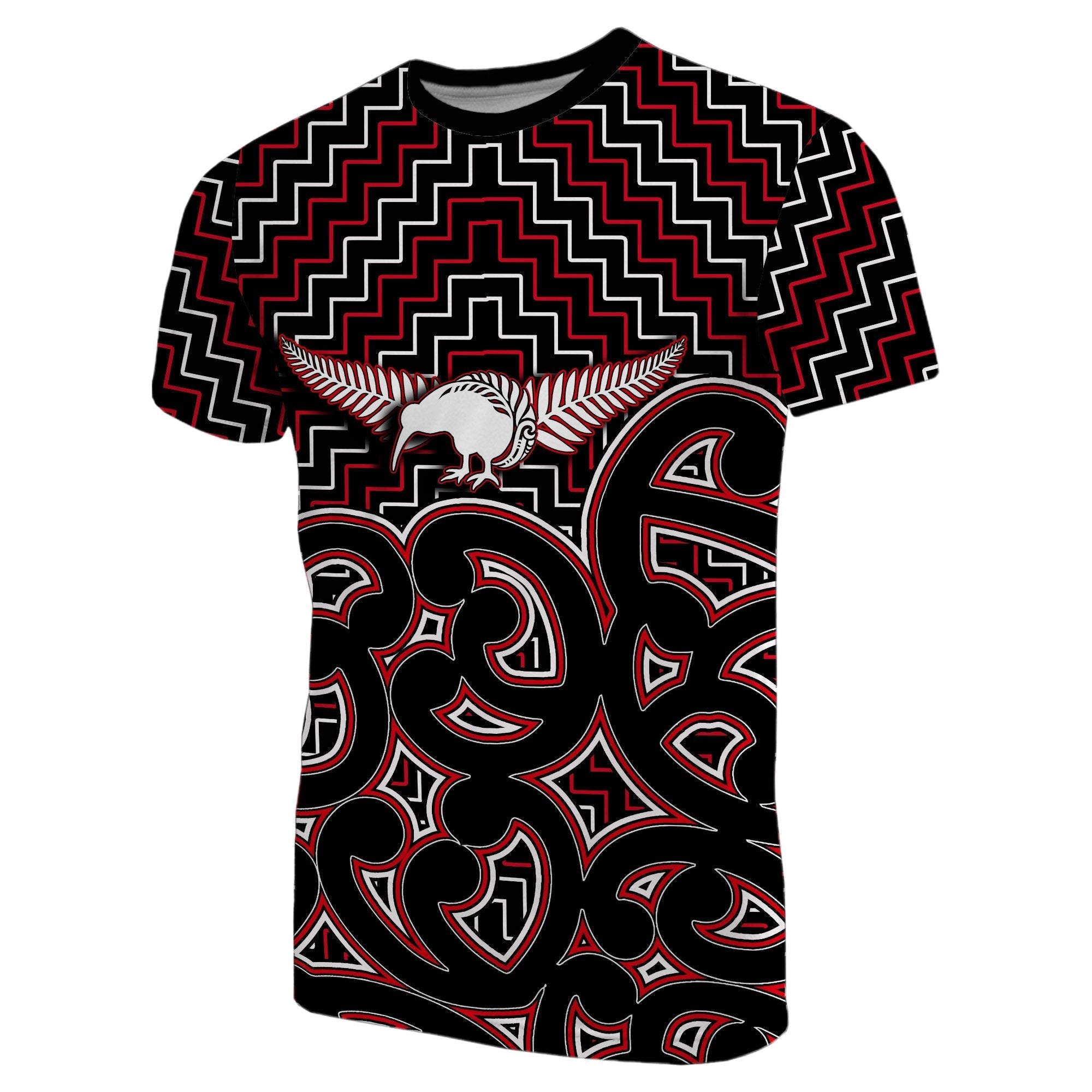 New Zealand T Shirt Maori Graphic Tee patterns Red LT6 - Wonder Print Shop