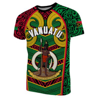 Vanuatu independence T-shirt with tusk face graphic, multicolor front print