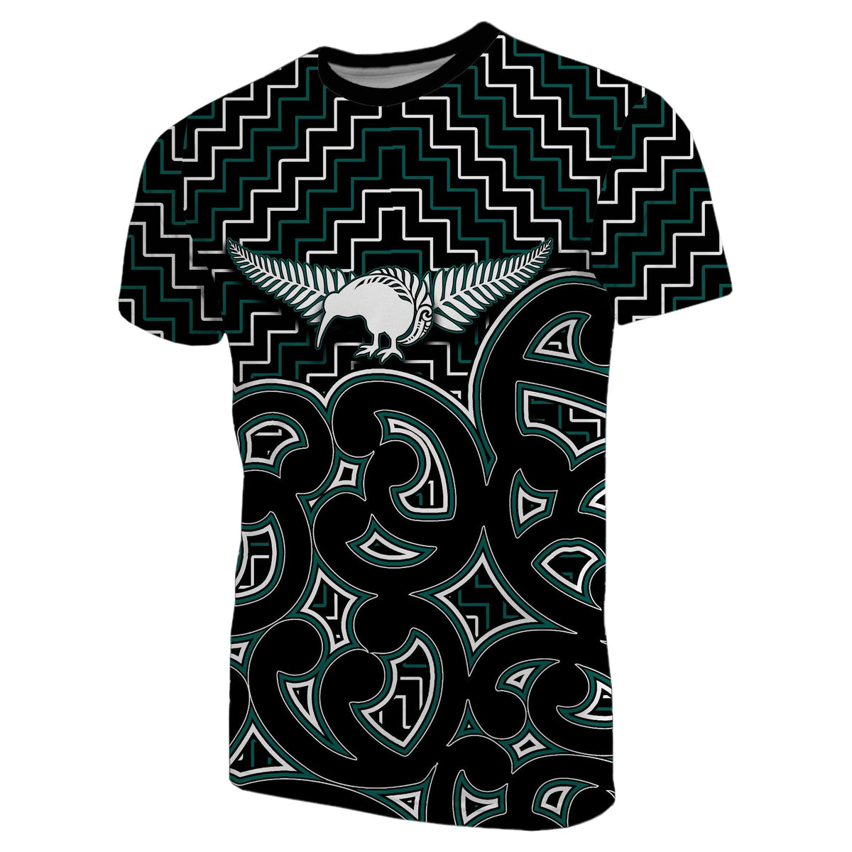 New Zealand T Shirt Maori Graphic Tee patterns Green LT6 - Wonder Print Shop