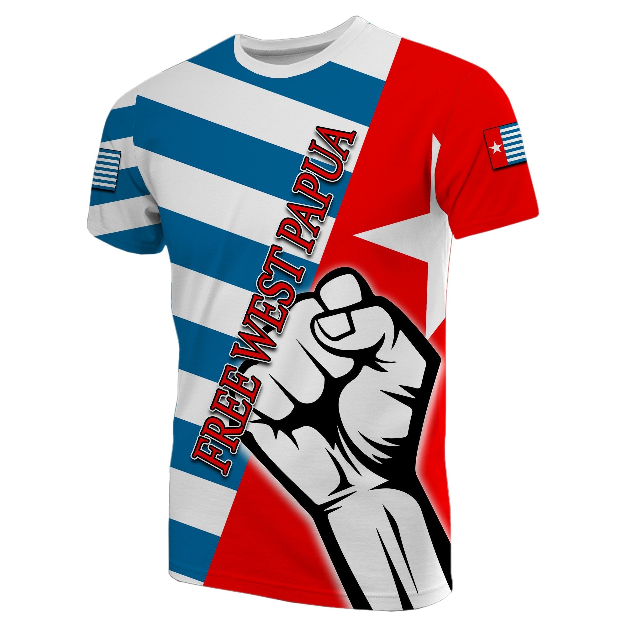 Free West Papua T Shirt Clenched Hands Flag Lt6 - Wonder Print Shop