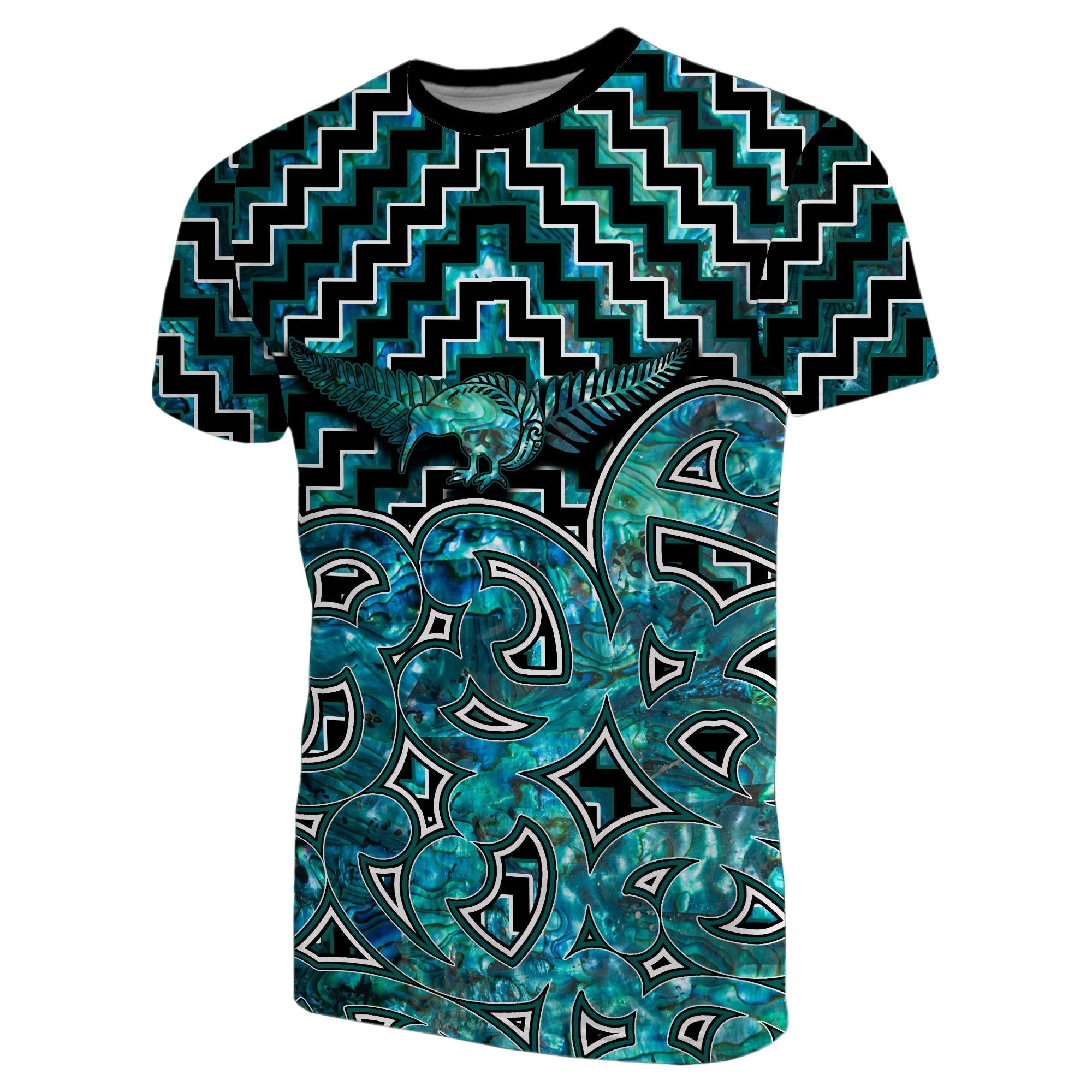 New Zealand T Shirt Maori Graphic Tee patterns Paua Shell LT6 - Wonder Print Shop