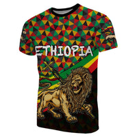 Multicolor Ethiopia graphic T-shirt with Lion of Judah and geometric pattern