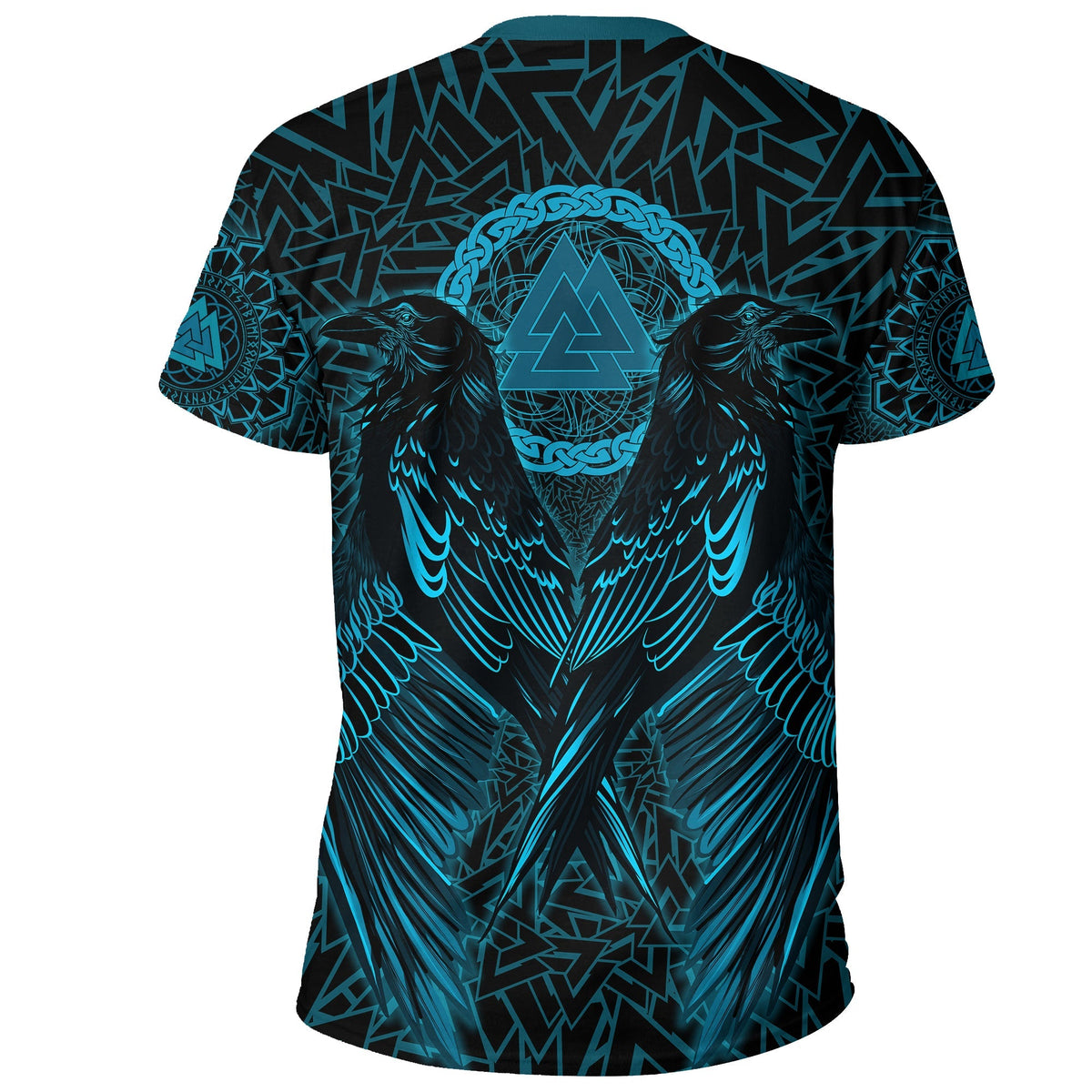 Viking T Shirt Raven Valknut Cyan RLT12 - Wonder Print Shop