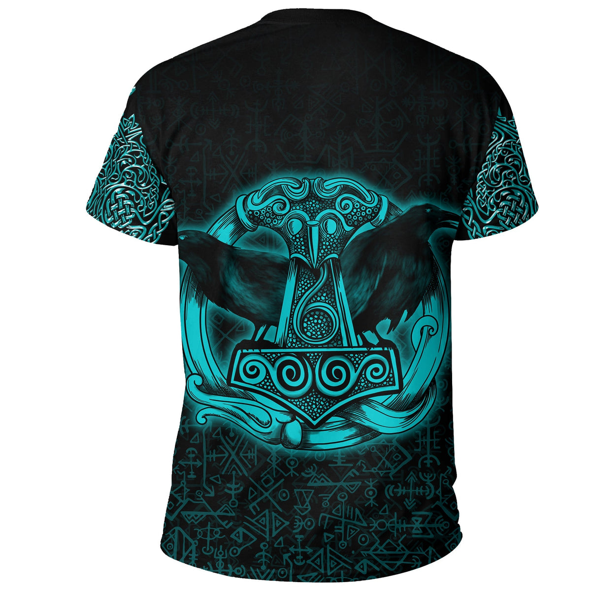 Viking T Shirt Raven Mjolnir Yggdrasil Cyan RLT12 - Wonder Print Shop