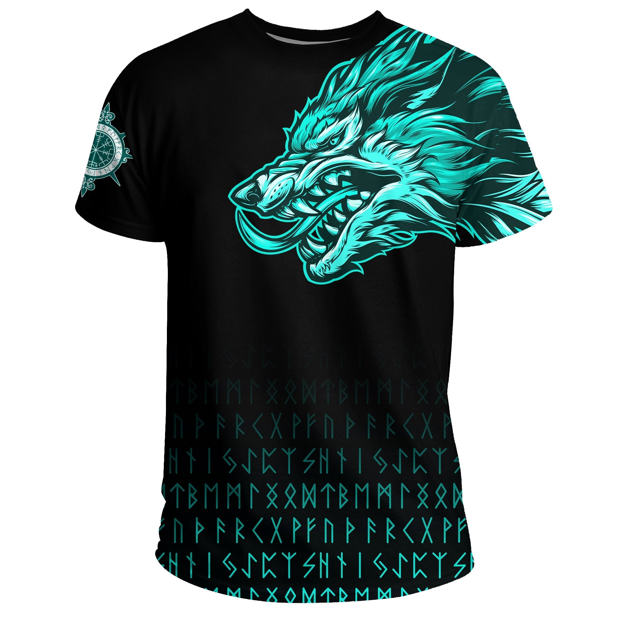 Viking T Shirt Fenrir Wolf Cyan Near Shoulder RLT12 - Wonder Print Shop