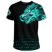 Viking T Shirt Fenrir Wolf Cyan Near Shoulder RLT12 - Wonder Print Shop
