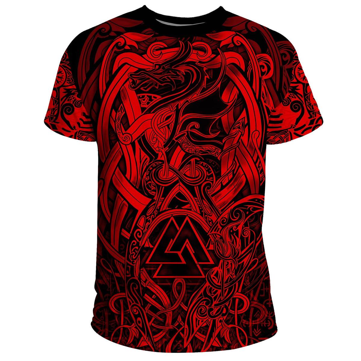 Viking T Shirt Valknut and Dragon Tattoo Red RLT12 - Wonder Print Shop