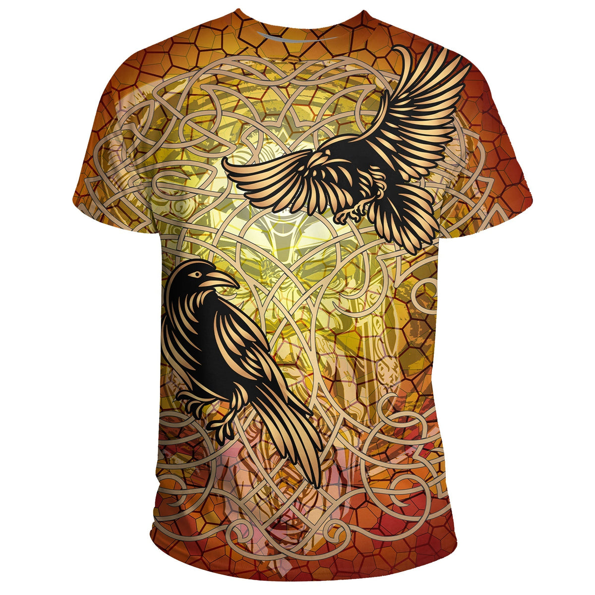 Viking Celtic Symbol T Shirt Huginn and Muninn Of Odin On Yggdrasil Gold RLT12 - Wonder Print Shop