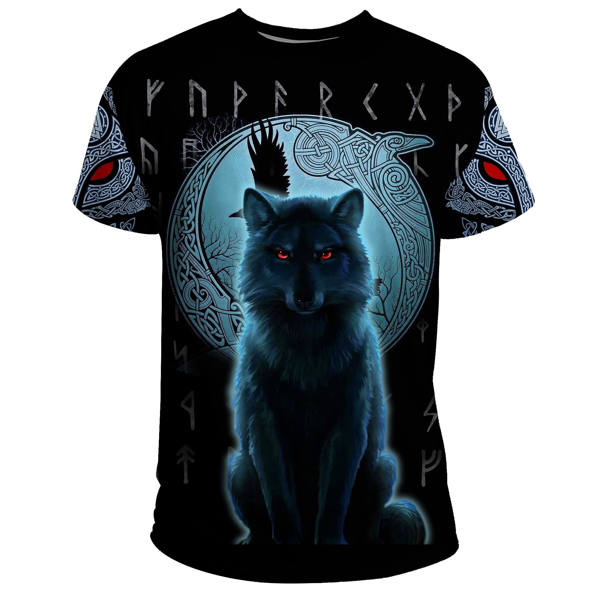 Viking T Shirt, Fenrir Viking Wolf and Moon RLT12 - Wonder Print Shop