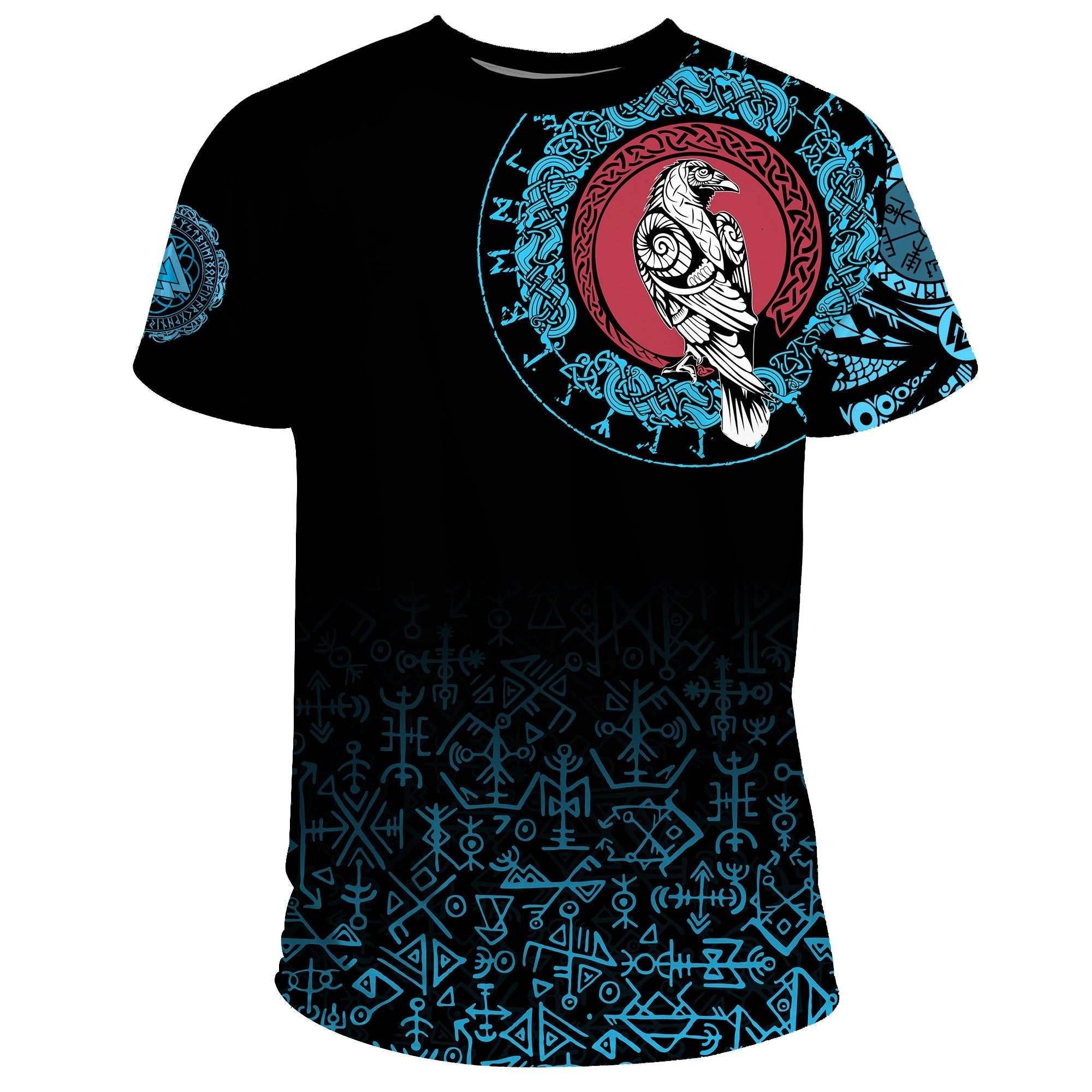 Viking T Shirt Raven Celtic Cyan Tattoo RLT12 - Wonder Print Shop