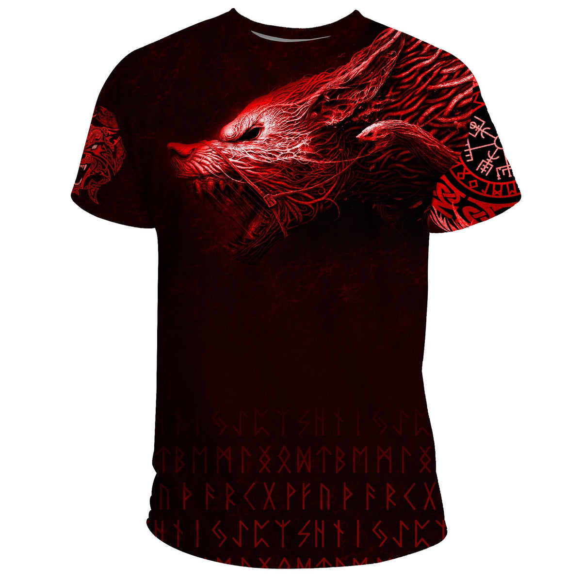 Viking T Shirt Fenrir Wolf Red RLT12 - Wonder Print Shop