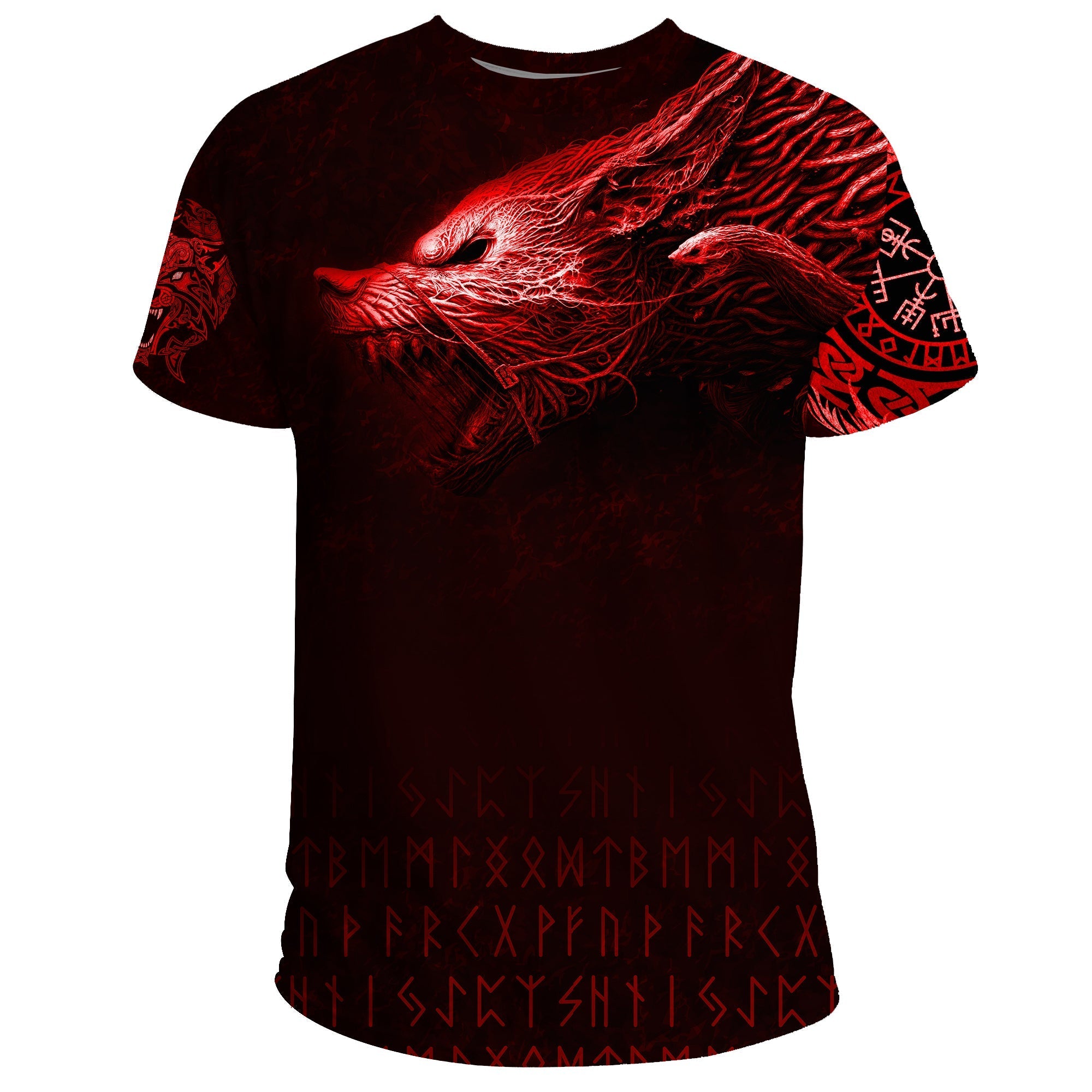 Viking T Shirt Fenrir Wolf Red RLT12 - Wonder Print Shop
