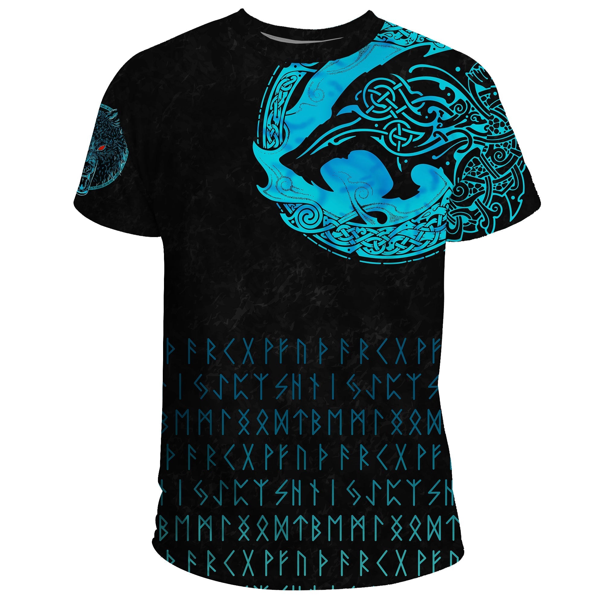 Viking T Shirt Fenrir Wolf Cyan RLT12 - Wonder Print Shop