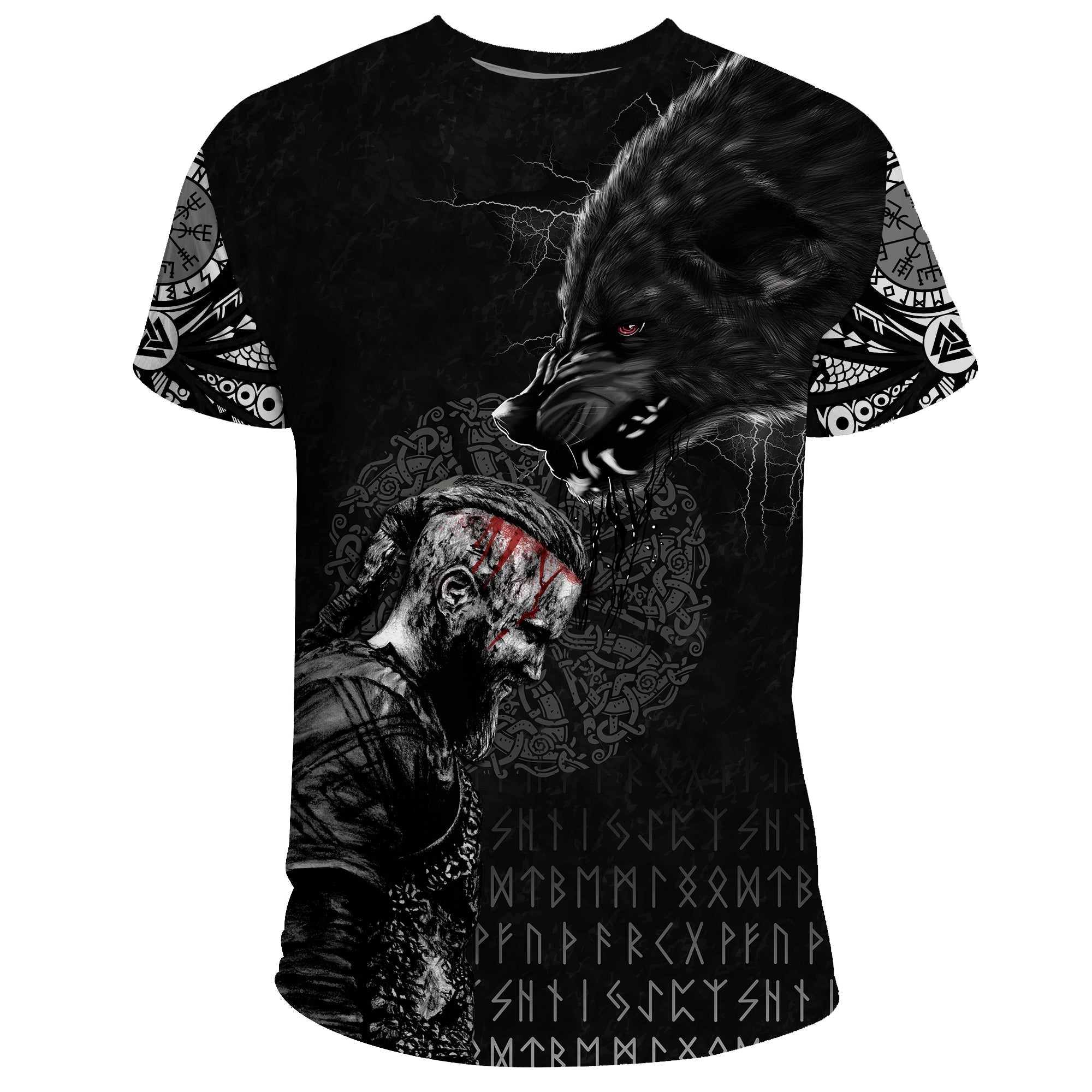Viking T Shirt Ragnar and Wolf RLT12 - Wonder Print Shop