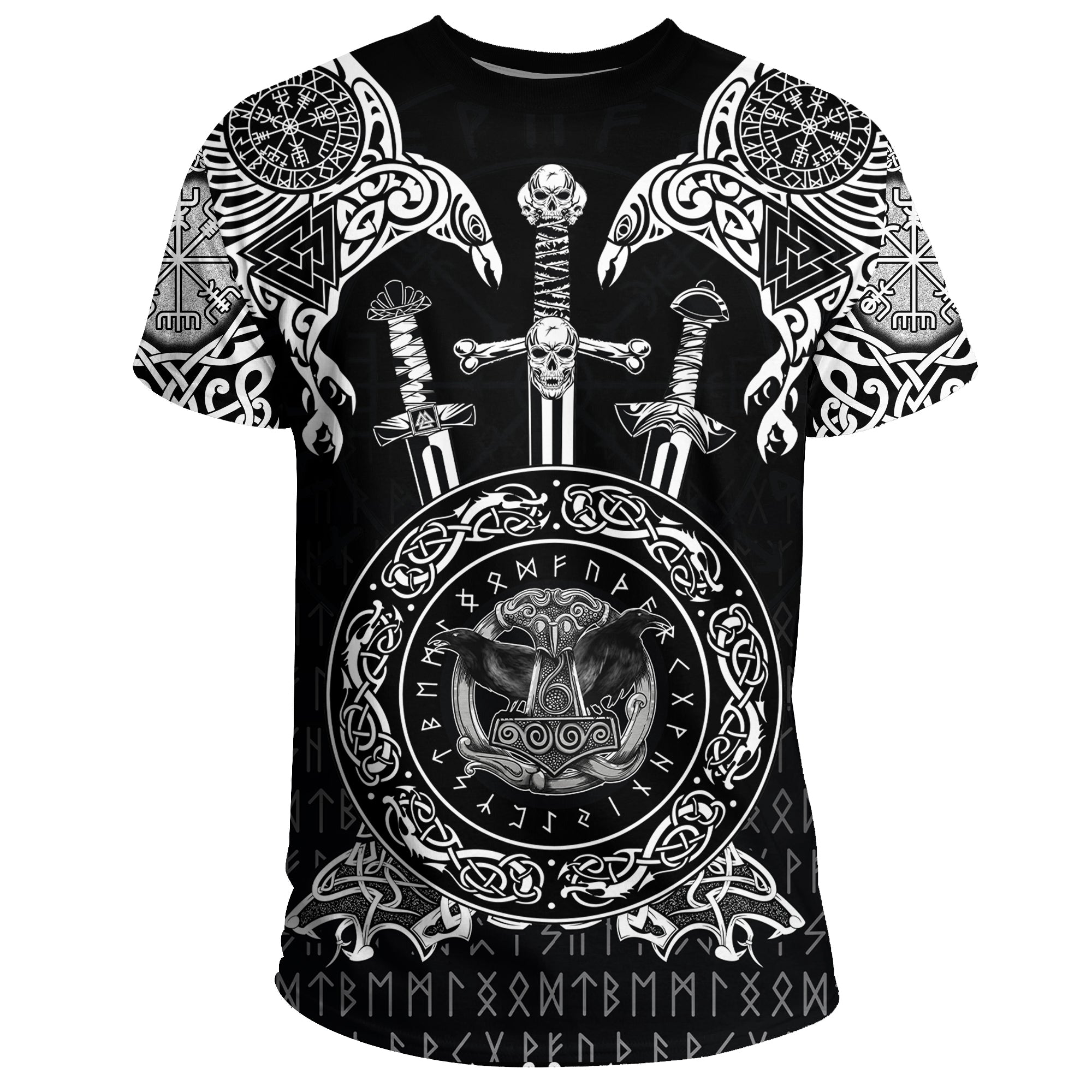 Viking T Shirt Huginn and Muniin With Mjolnir RLT12 - Wonder Print Shop