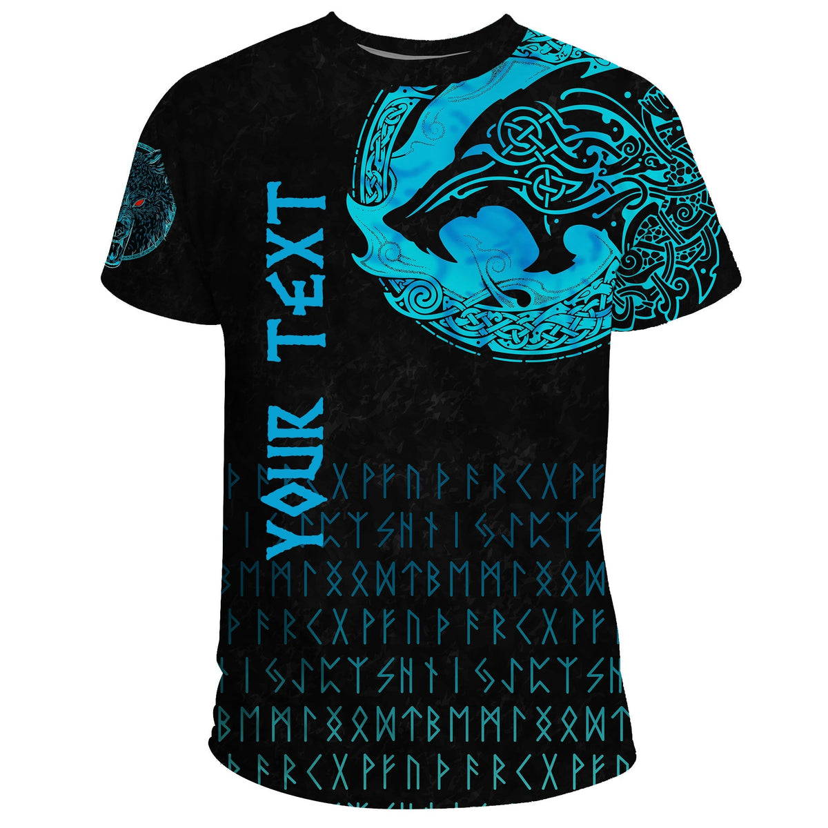 Custom Viking T Shirt Fenrir Wolf Cyan RLT12 - Wonder Print Shop