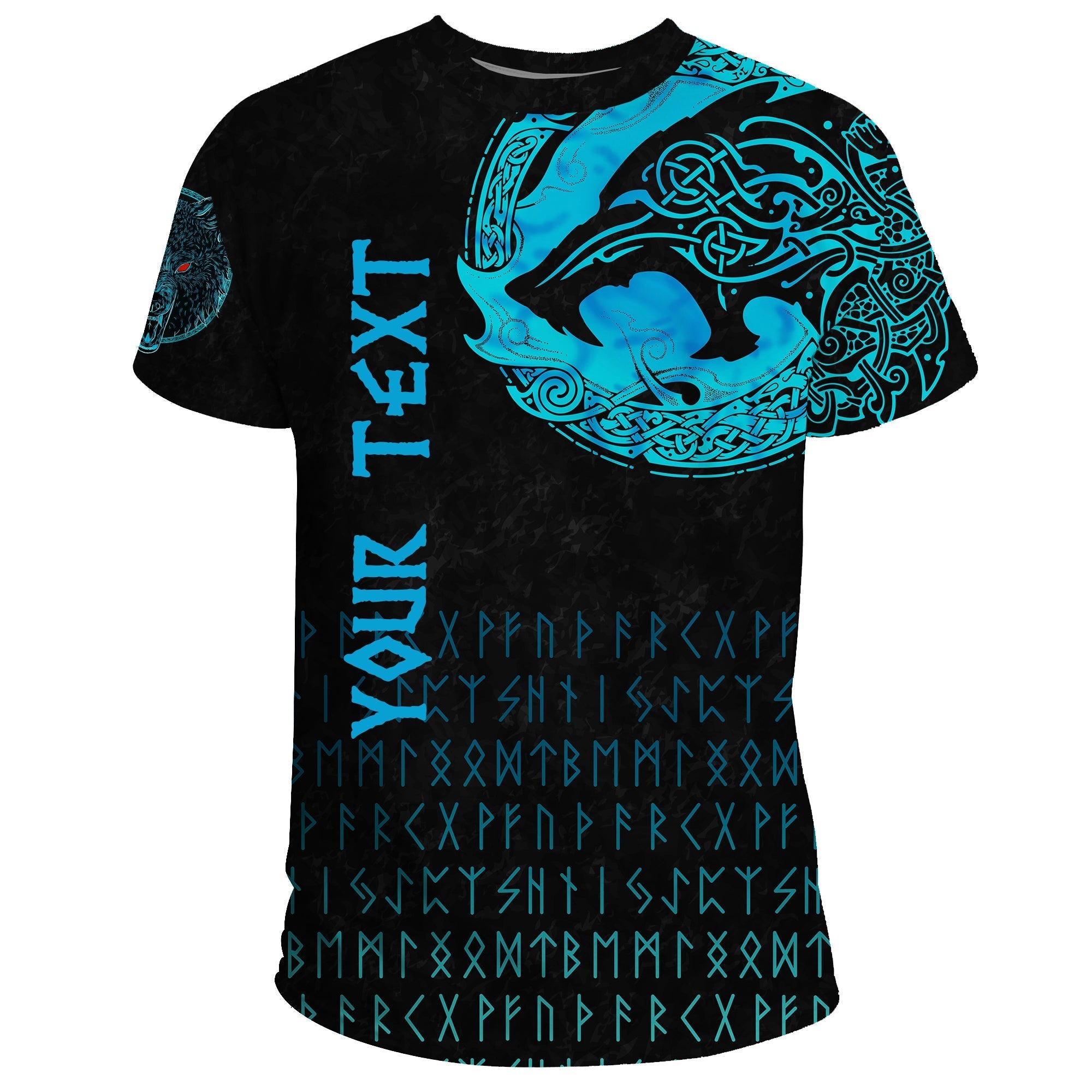 Custom Viking T Shirt Fenrir Wolf Cyan RLT12 - Wonder Print Shop